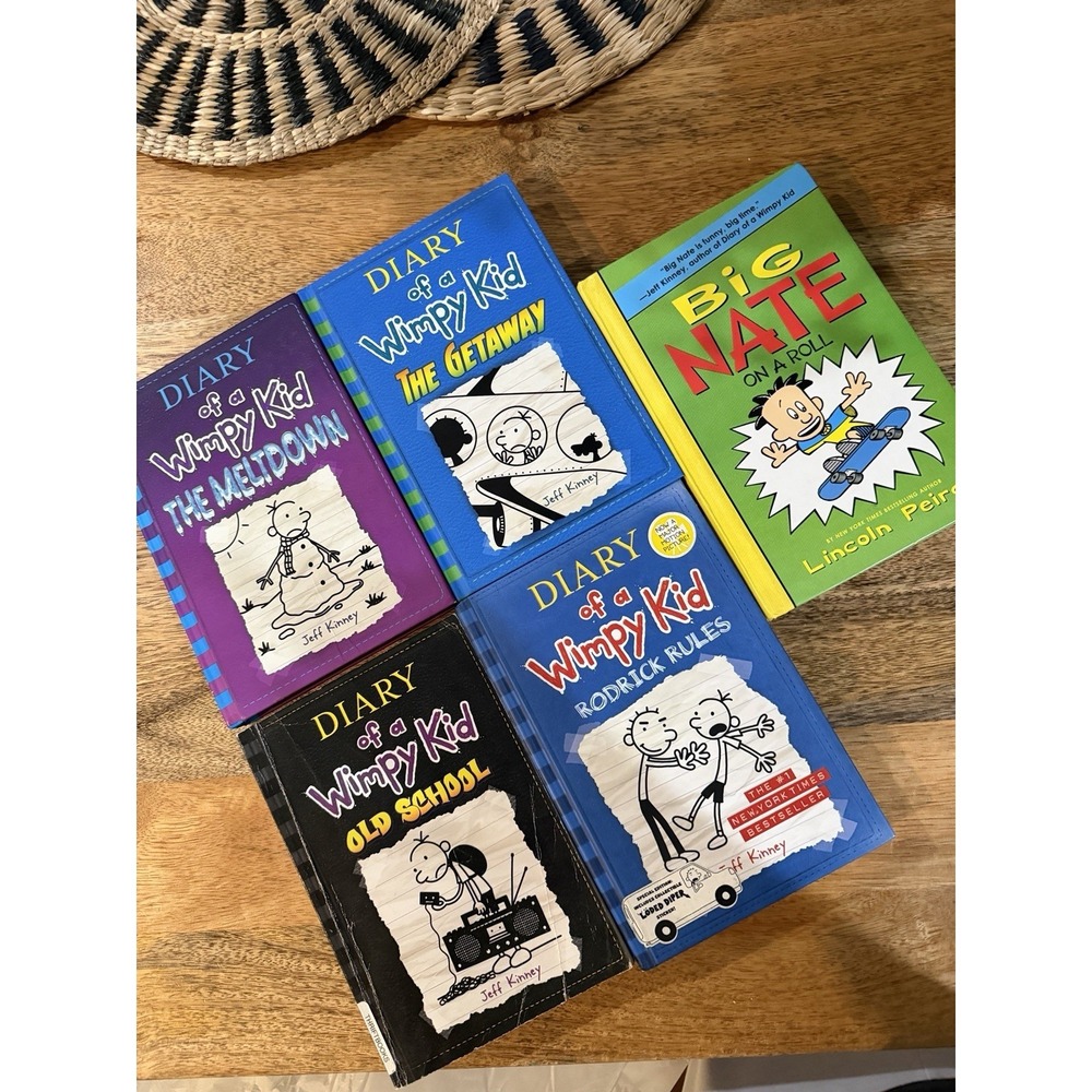 Diary of a Wimpy Kid Lot (4 Books) by Jeff Kinney – Hardcover (Bonus Big Nate)
